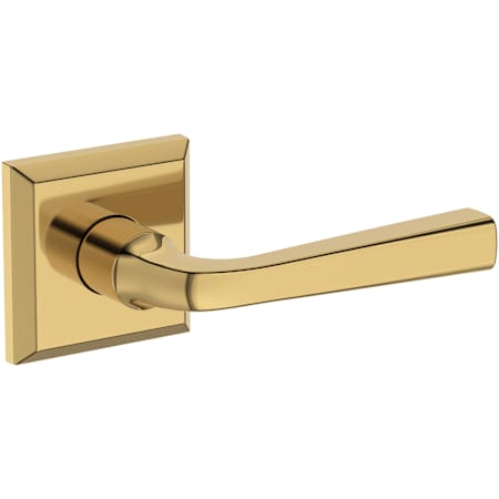 Baldwin Kingvale Non-Turning Two-Sided Dummy Door Lever Set with Traditional Square Rose from the Reserve Collection Lifetime Polished Brass