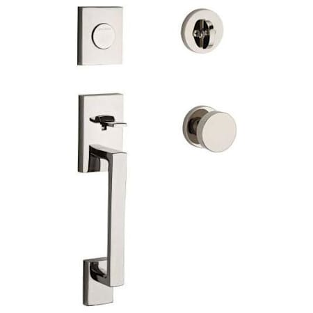 Baldwin La Jolla Dummy Handleset with Modern Knob and Modern Round Interior Trim for Thick Doors Lifetime Polished Nickel