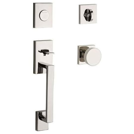 Baldwin La Jolla Full Dummy Sectional Handleset with Non-Turning Dummy Interior Contemporary Knob Lifetime Polished Nickel