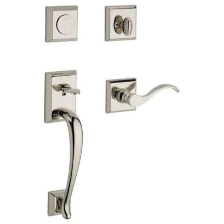 Baldwin Napa Right Handed Dummy Handleset with Traditional Square Rose and Curve Lever on Interior Lifetime Polished Nickel