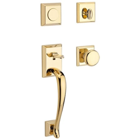 Baldwin Napa Dummy Handleset with Traditional Square Rose and Round Knob on Interior Lifetime Polished Brass