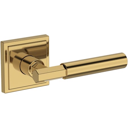 Baldwin Riddling Non-Turning Two-Sided Dummy Door Lever Set with Stepped Square Rose from the Reserve Collection Lifetime Polished Brass