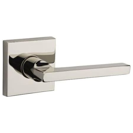 Baldwin Square Non-Turning Two-Sided Through-Door Dummy Door Lever Set with Square Rosette from the Reserve Collection Lifetime Polished Nickel