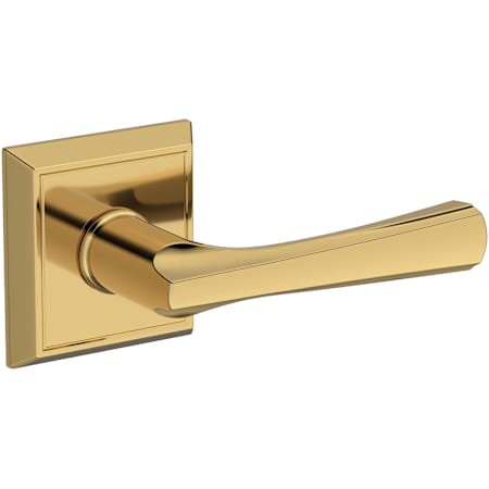 Baldwin Wyndcliff Non-Turning Two-Sided Dummy Door Lever Set with Chamfered Square Rose from the Reserve Collection Lifetime Polished Brass