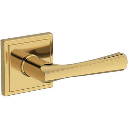 Baldwin Wyndcliff Non-Turning Two-Sided Dummy Door Lever Set with Stepped Square Rose from the Reserve Collection Lifetime Polished Brass