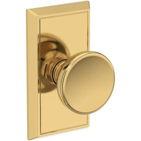 Baldwin Solvang Non-Turning Two-Sided Dummy Door Knob Set with Chamfered 5" Rose from the Reserve Collection Lifetime Polished Brass