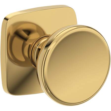 Baldwin Solvang Non-Turning Two-Sided Dummy Door Knob Set with Soft Square Rose from the Reserve Collection Lifetime Polished Brass