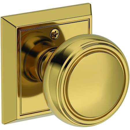 Baldwin Bremerton Non-Turning One-Sided Dummy Door Knob with Chamfered Square Rose from the Reserve Collection Lifetime Polished Brass