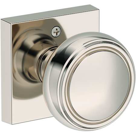 Baldwin Bremerton Non-Turning One-Sided Dummy Door Knob with Contemporary Square Rose from the Reserve Collection Lifetime Polished Nickel