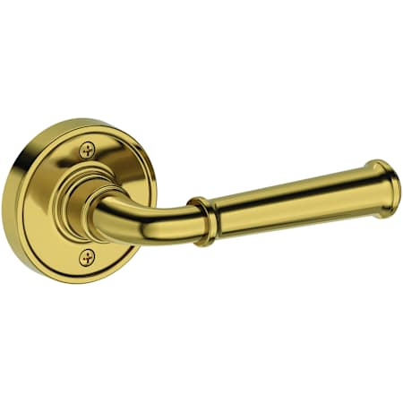 Baldwin Dunsmoor Non-Turning One-Sided Dummy Door Lever with Recessed Round Rose from the Reserve Collection Lifetime Polished Brass