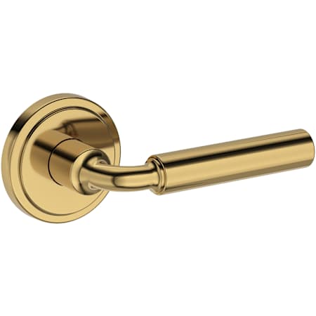 Baldwin La Conner Non-Turning One-Sided Dummy Door Lever with Stepped Round Rose from the Reserve Collection Lifetime Polished Brass