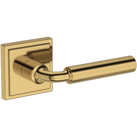 Baldwin La Conner Non-Turning One-Sided Dummy Door Lever with Stepped Square Rose from the Reserve Collection Lifetime Polished Brass