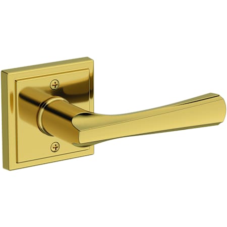 Baldwin Wyndcliff Non-Turning One-Sided Dummy Door Lever with Stepped Square Rose from the Reserve Collection Lifetime Polished Brass