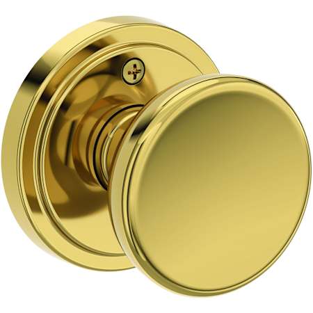 Baldwin Solvang Non-Turning One-Sided Dummy Door Knob with Stepped Round Rose from the Reserve Collection Lifetime Polished Brass