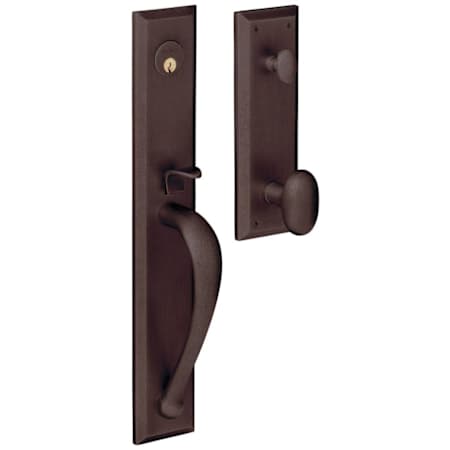 Baldwin Cody Single Cylinder Mortise Entrance Handleset Trim Set with 5432 Estate Collection Knob Distressed Oil Rubbed Bronze