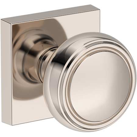 Baldwin Bremerton Passage Door Knob Set with Contemporary Square Rose from the Reserve Collection Lifetime Polished Nickel
