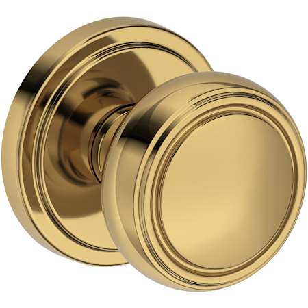 Baldwin Bremerton Passage Door Knob Set with Stepped Round Rose from the Reserve Collection Lifetime Polished Brass