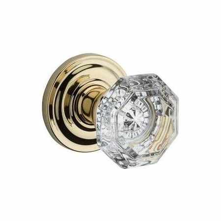 Baldwin Crystal Passage Door Knob with Round Rose Lifetime Polished Brass