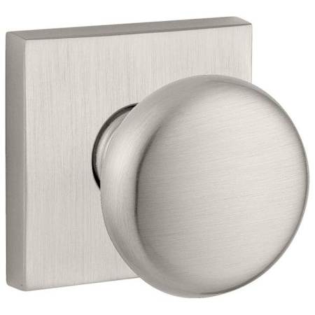 Baldwin Round Passage Knobset with Contemporary Square Rose Satin Nickel