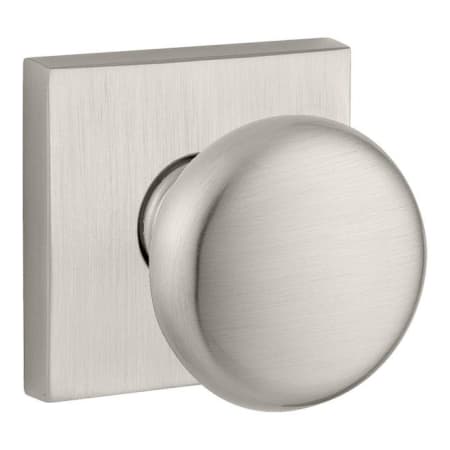 Baldwin Round Passage Knobset with Contemporary Square Rose Satin Nickel