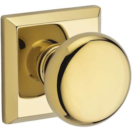 Baldwin Round Passage Door Knob with Square Rose Lifetime Polished Brass