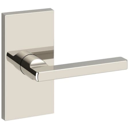 Baldwin Square Passage Door Lever Set with 5 Inch Rectangle Rose from the Reserve Collection Lifetime Polished Nickel