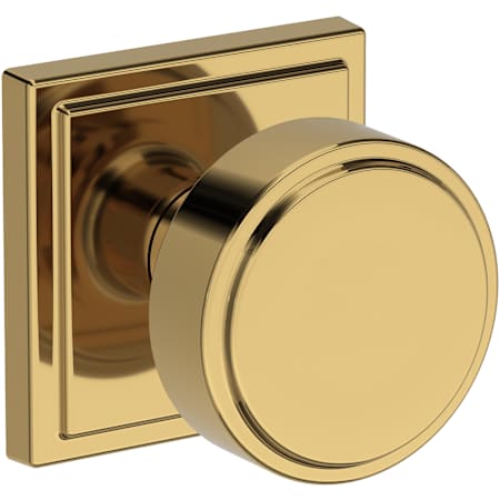 Baldwin Vashon Passage Door Knob Set with Stepped Square Rose from the Reserve Collection Lifetime Polished Brass