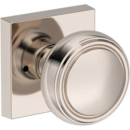 Baldwin Bremerton Privacy Door Knob Set with Contemporary Square Rose from the Reserve Collection Lifetime Polished Nickel