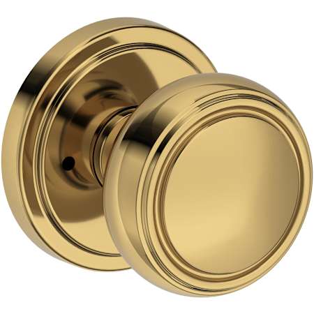 Baldwin Bremerton Privacy Door Knob Set with Stepped Round Rose from the Reserve Collection Lifetime Polished Brass