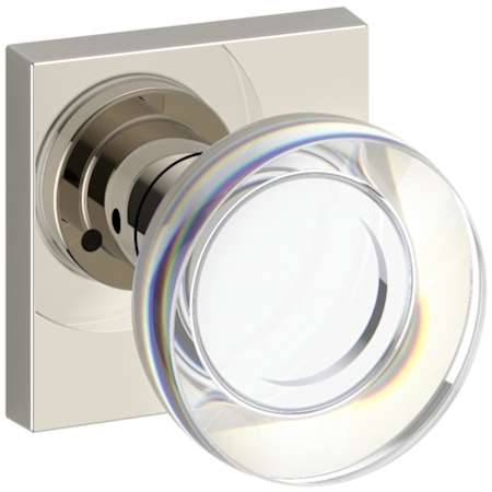 Baldwin Contemporary Crystal Privacy Door Knob Set with Contemporary Square Rose from the Reserve Collection Lifetime Polished Nickel