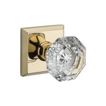 Baldwin Crystal Privacy Door Knob with Square Rose Lifetime Polished Brass