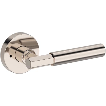 Baldwin Riddling Privacy Door Lever Set with Contemporary Round Rose from the Reserve Collection Lifetime Polished Nickel