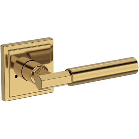 Baldwin Riddling Privacy Door Lever Set with Stepped Square Rose from the Reserve Collection Lifetime Polished Brass