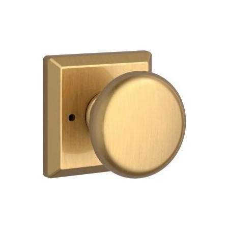 Baldwin Round Privacy Door Knob with Square Rose Lifetime Satin Brass