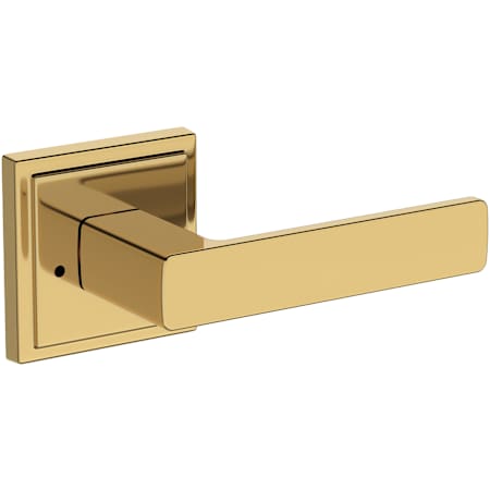 Baldwin Sharpewood Privacy Door Lever Set with Stepped Square Rose from the Reserve Collection Lifetime Polished Brass