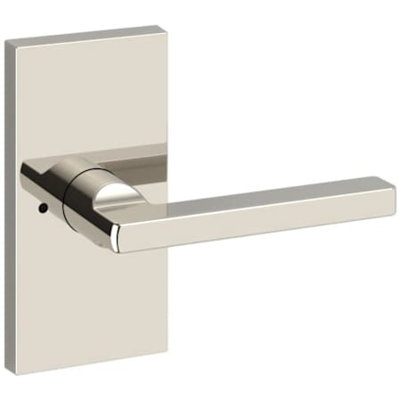 Baldwin Square Privacy Door Lever Set with 5 Inch Rectangle Rose from the Reserve Collection Lifetime Polished Nickel