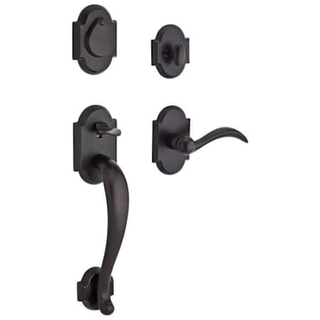 Baldwin Adirondack Left Handed SmartKey Single Cylinder Keyed Entry Handleset with Rustic Arch Rose and Arch Lever on Interior Dark Bronze