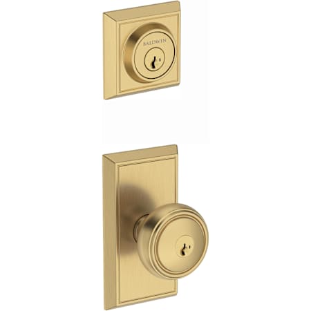 Baldwin Chamfered Square Keyed Entry Deadbolt and Bremerton Knob Set Combo Pack with SmartKey Lifetime Satin Brass