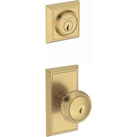 Baldwin Chamfered Square Keyed Entry Deadbolt and Bremerton Knob Set Combo Pack Lifetime Satin Brass