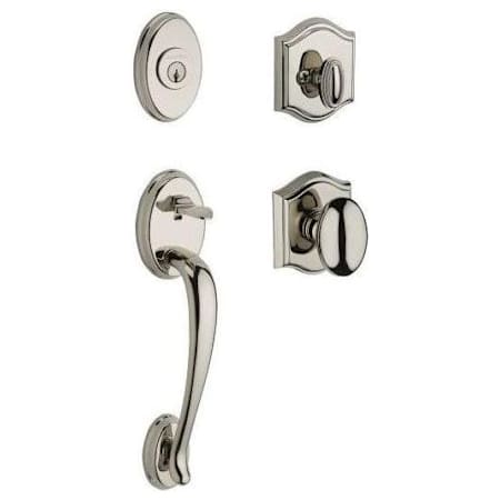 Baldwin Columbus SmartKey Single Cylinder Keyed Entry Handleset with Traditional Arch Rose and Ellipse Knob on Interior Lifetime Polished Nickel