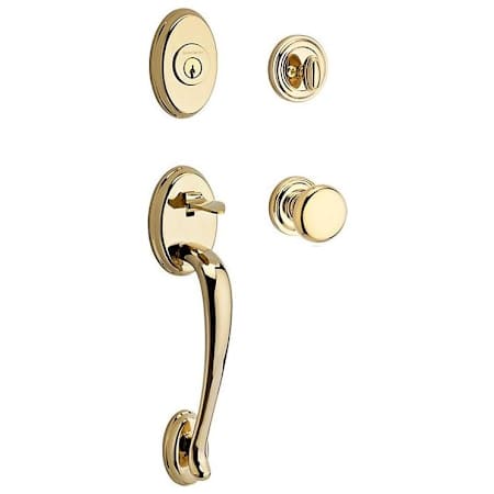 Baldwin Columbus Standard C Keyway Single Cylinder Keyed Entry Handleset with Traditional Round Rose and Round Knob on Interior Lifetime Polished Brass