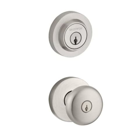 Baldwin Round Single Cylinder Keyed Entry Door Knob Set and Deadbolt Combo from the Reserve Collection Satin Nickel