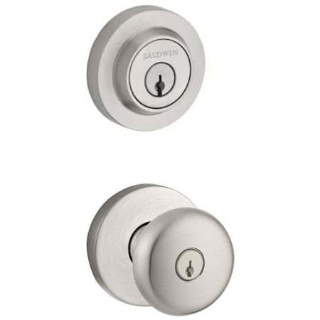 Baldwin Round Single Cylinder Keyed Entry Door Knob Set and Deadbolt Combo from the Reserve Collection Satin Nickel