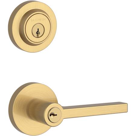 Baldwin Square Single Cylinder Keyed Entry Door Lever Set and Deadbolt Combo from the Reserve Collection Lifetime Satin Brass