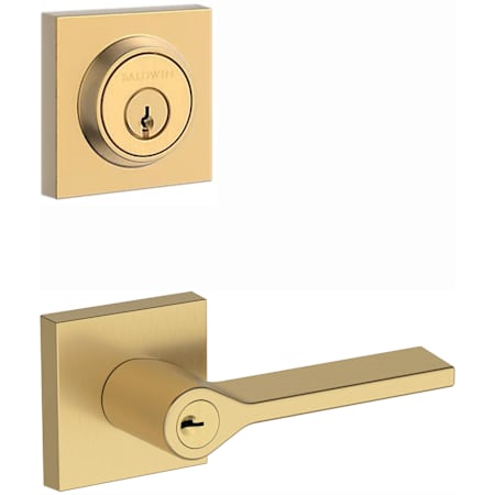 Baldwin Contemporary Square Keyed Entry Deadbolt and Anaheim Hills Lever Set Combo Pack Lifetime Satin Brass