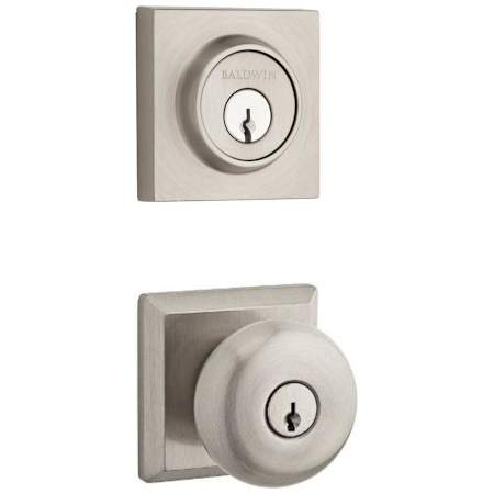 Baldwin Round Single Cylinder Keyed Entry Door Knob Set and Deadbolt Combo from the Reserve Collection Satin Nickel