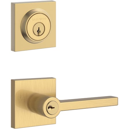 Baldwin Square Single Cylinder Keyed Entry Door Lever Set and Deadbolt Combo from the Reserve Collection Lifetime Satin Brass