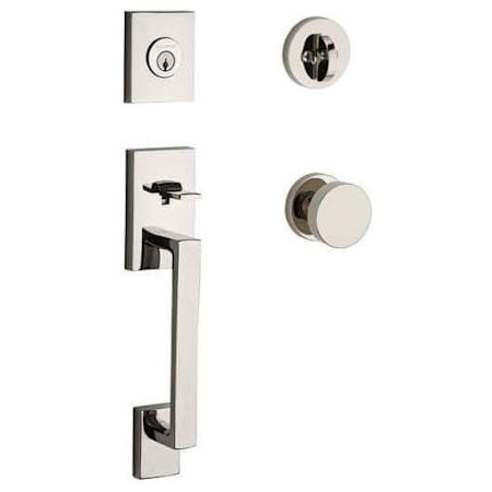 Baldwin La Jolla Standard C Keyway Single Cylinder Keyed Entry Handleset with Modern Knob and Modern Round Interior Trim for Thick Doors Lifetime Polished Nickel