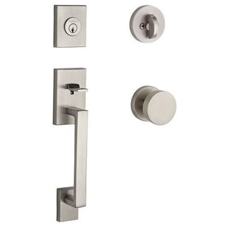 Baldwin La Jolla SmartKey Single Cylinder Keyed Entry Handleset with Modern Knob and Modern Round Interior Trim from the Reserve Collection Satin Nickel