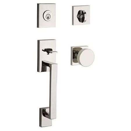 Baldwin La Jolla SmartKey Single Cylinder Keyed Entry Handleset with Modern Knob and Modern Square Interior Trim from the Reserve Collection Lifetime Polished Nickel
